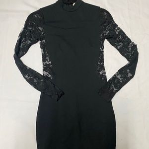Turtle Neck Lace Mini Dress